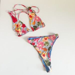 9.0 Swim Womens Floral Tropical Resortwear‎ High Cut Triangle Bikini Set Size 8